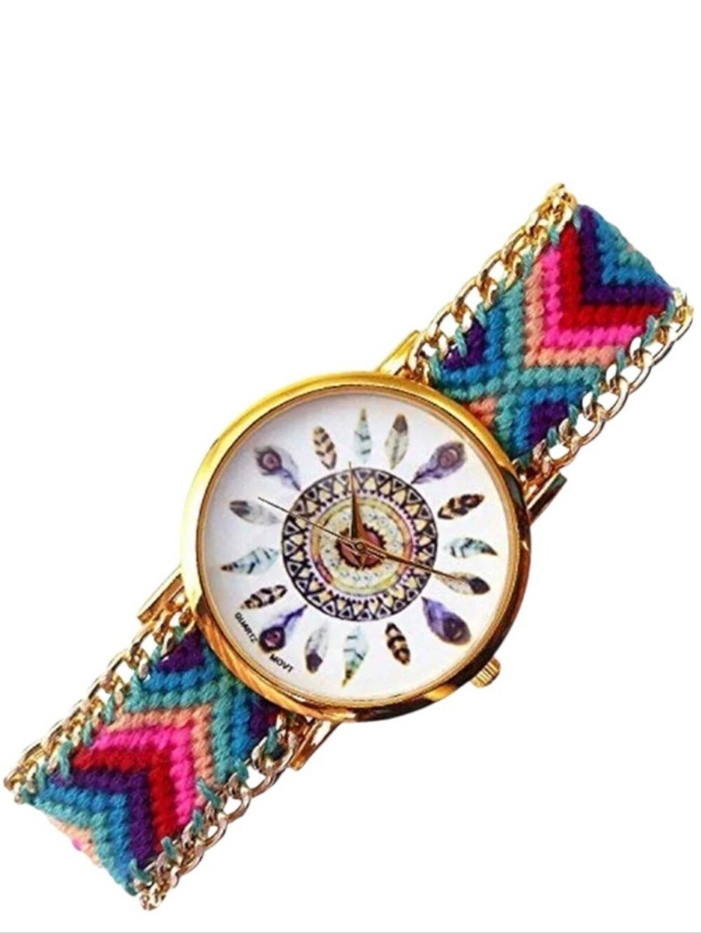Boho Friendship Bracelet Watch in Teal Pink Coral